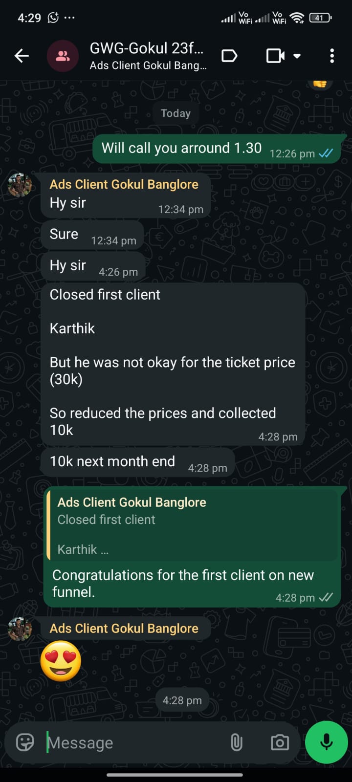 Gokul — Closed first client